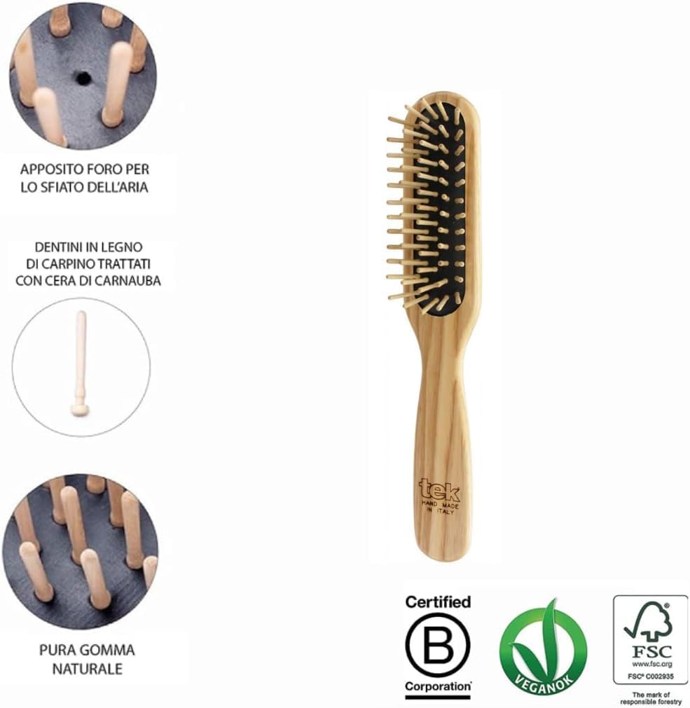 TEK - Hair Pleasure Set, Bürsten- und Kamm-Set aus Holz, inklusive Ersatzzähne, Natürliches und Hand