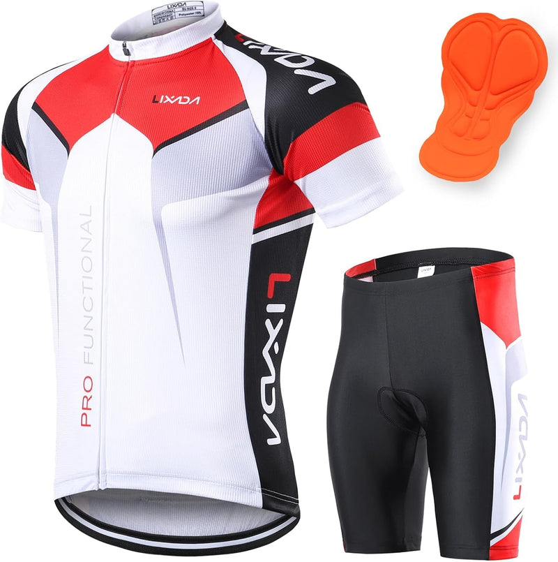 Lixada Herren Radtrikot Set Fahrrad Kurzarm Set Schnelltrocknend Atmungsaktives Shirt + 3D Cushion S