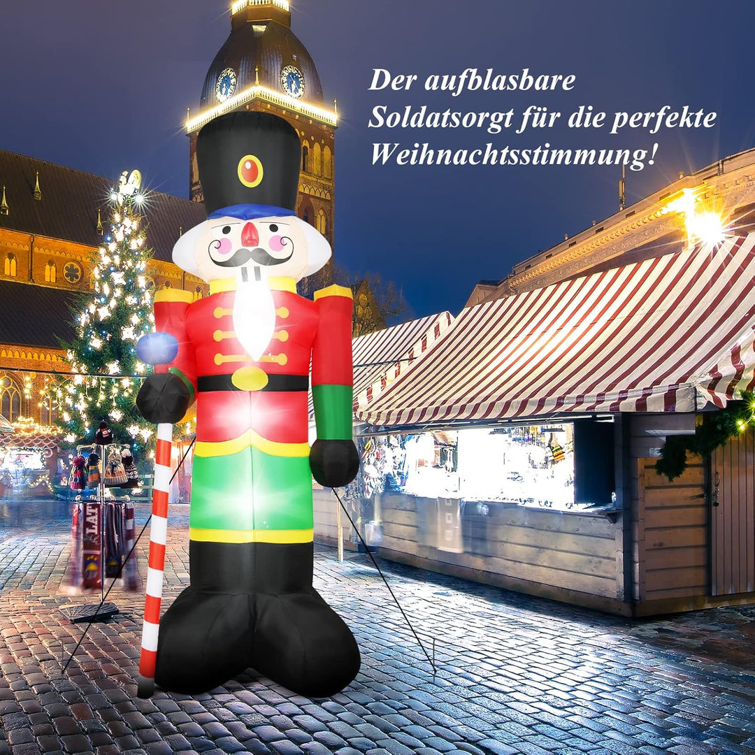 GOPLUS 240 cm Nussknacker Soldat, Aufblasbare Weihnachtsfigur, Weihnachtsdeko mit LED-Beleuchtung, m
