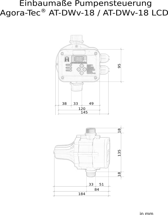 Agora-Tec® Pumpensteuerung Druckschalter Durchflusswächter AT-DWv-18 verkabelt (Ein- und Abschaltdru