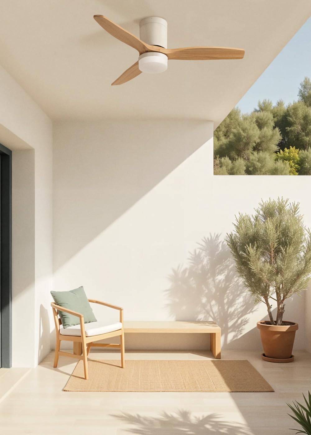 CREATE / WINDCALM S/Deckenventilator ABS mit Beleuchtung Weiss Hellesholzflügel mit Fernbedienung /