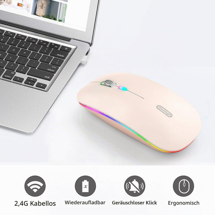 Uiosmuph G12 Maus Kabellos, 2.4G LED Leise Funkmaus Wiederaufladbar Wireless Mousemit Nano-USB-Empfä