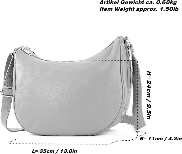 modamoda de - T222 - ital. Umhängetasche Schultertasche aus Leder Blassbraun, Blassbraun