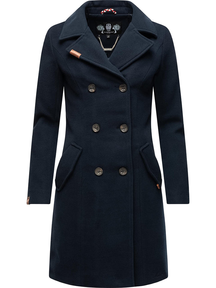 MARIKOO Damen Wollmantel Langer Trenchcoat mit Reversekragen Nanakoo XS-XXL M Navy, M Navy