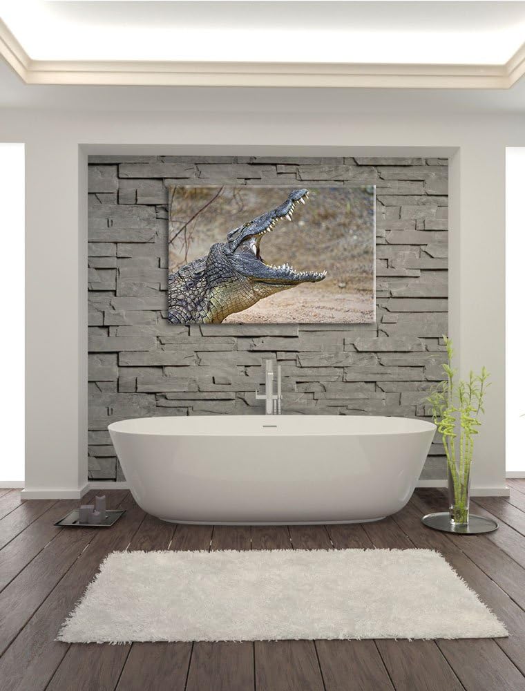 Pixxprint gewaltiges Krokodil auf Leinwand, XXL riesige Bilder fertig gerahmt mit Keilrahmen, Kunstd