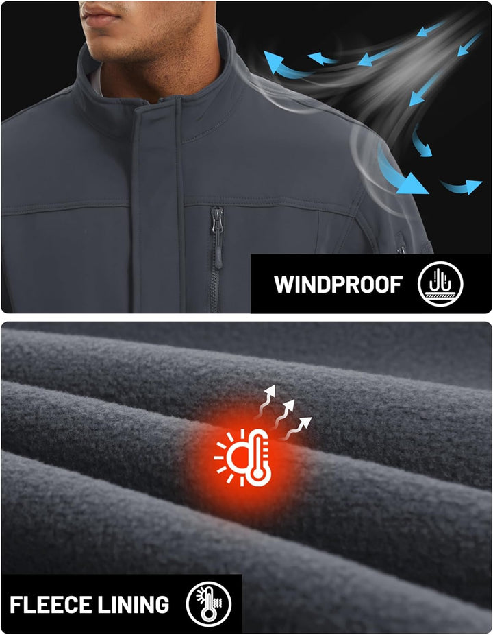 TACVASEN Herren Softshell Jacke Winddichte Warme Fleece Outdoorjacke Übergangsjacke mit Reissverschl