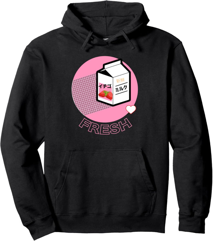 Funny Retro 90s Japanese Kawaii shirt Strawberry Milk Shake Pullover Hoodie
