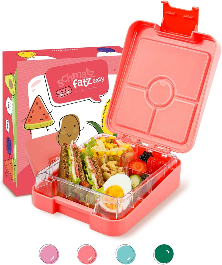 schmatzfatz easy Snackbox, mit Fächern, Brotdose, Lunchbox, Bento Box, Geschenk für Kinder (Coral),