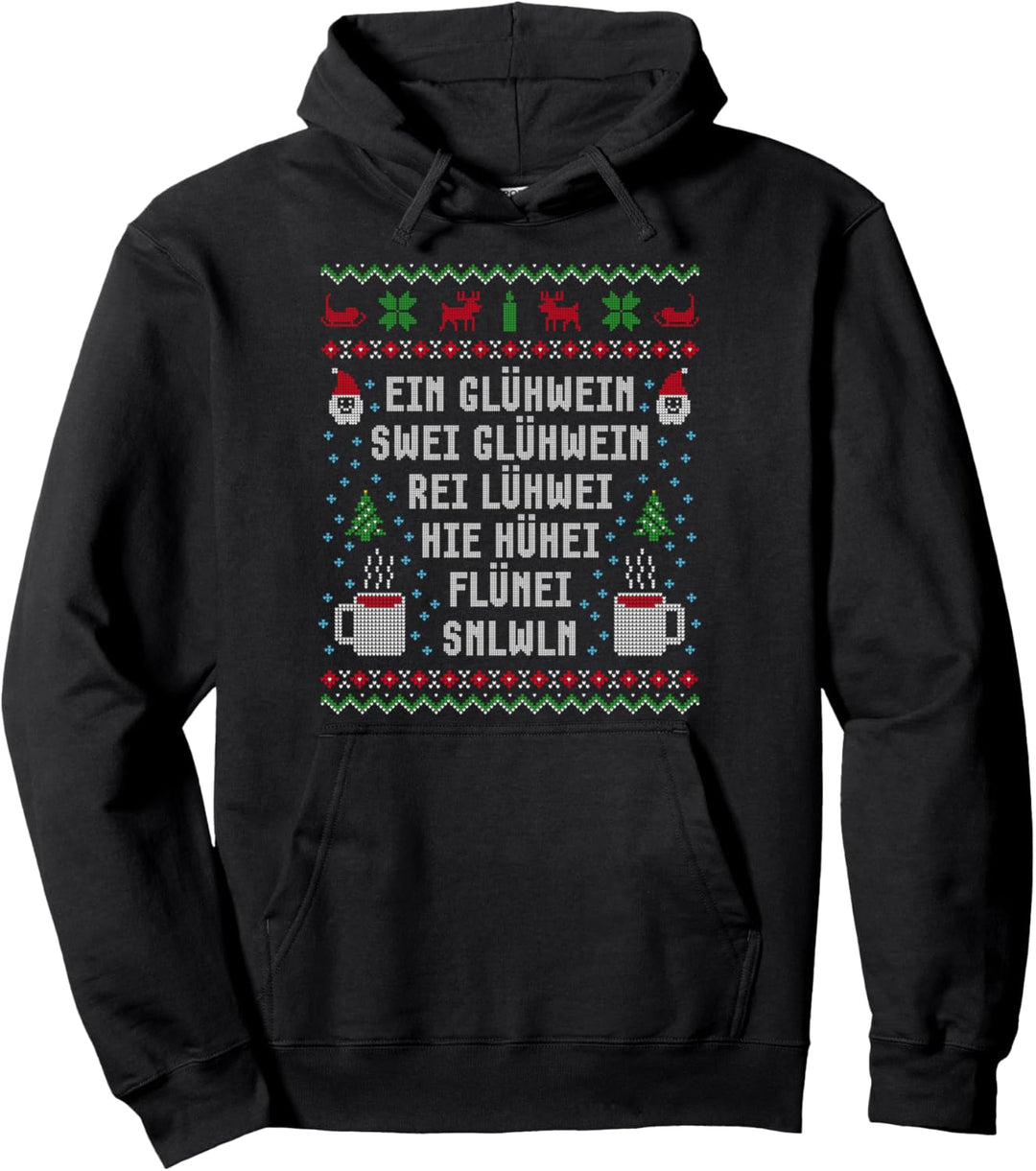 Ein Glühwein Swei Glühwein Weihnachtsmarkt Ugly Christmas Pullover Hoodie