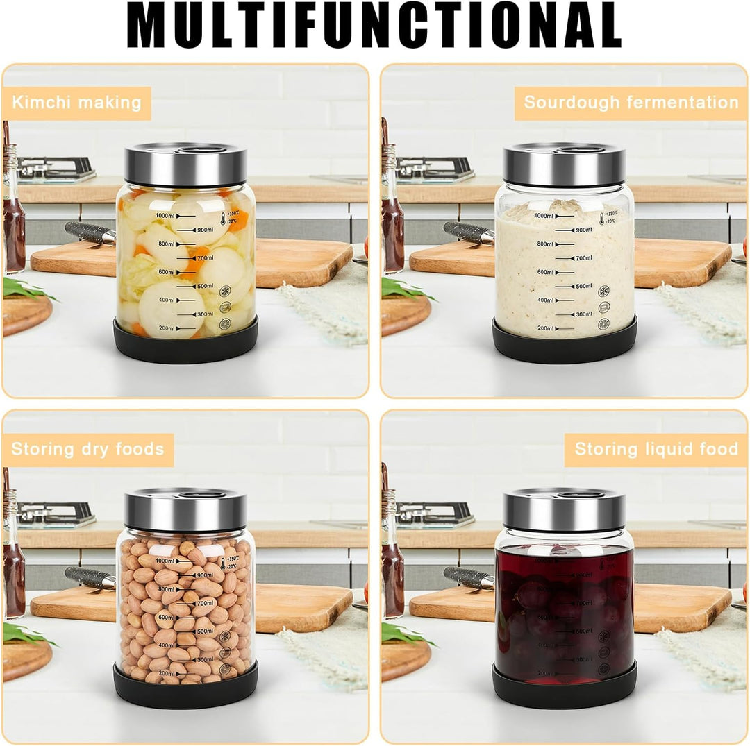 Fermentierglas mit Deckel 1L, Fermentationsglas mit Gärventi, Kimchi Behälter, Kefir Glas, Fermentie