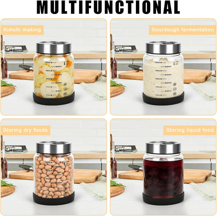 Fermentierglas mit Deckel 1L, Fermentationsglas mit Gärventi, Kimchi Behälter, Kefir Glas, Fermentie
