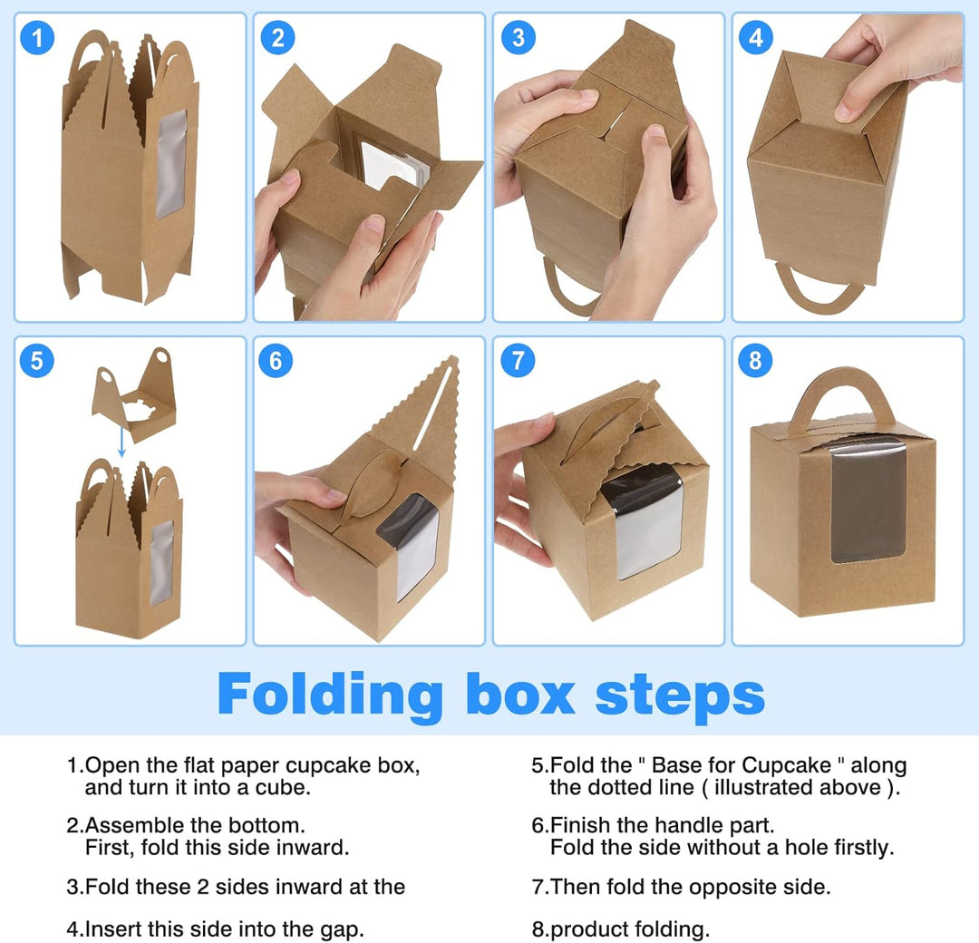 Fippy 50 Stück Cupcake Boxen 1er mit 100 Stück Cupcake Förmchen Papier, Einzelne Cupcake Muffin Boxe