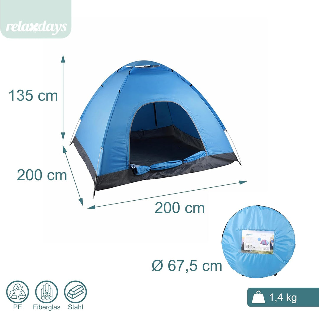 Relaxdays Pop Up Zelt Strand, Wurfzelt, 2-3 Personen, kleines Packmass, UV Schutz 50+, HxBxT: 135 x