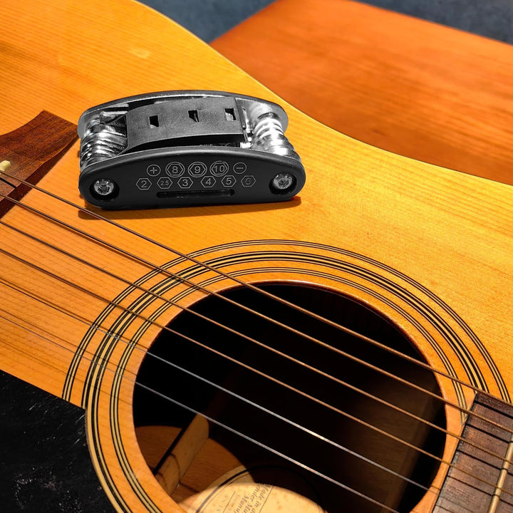 13-in-1-Gitarren-Multitool, tragbares Werkzeug für Akustikgitarre,Bass,kommt mit 6 Grössen von klapp