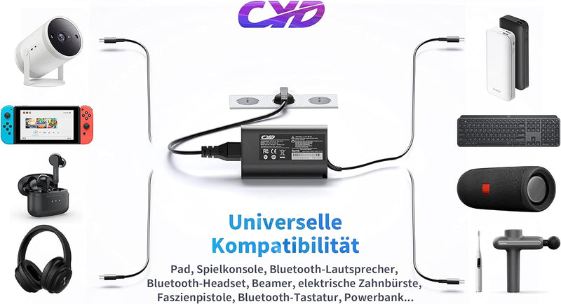 CYD 65W USB C ladegerät für Ladekabel-Dell-Laptop XPS 12 9250, XPS 13 9350 9360 9365 9370 9380, Lati