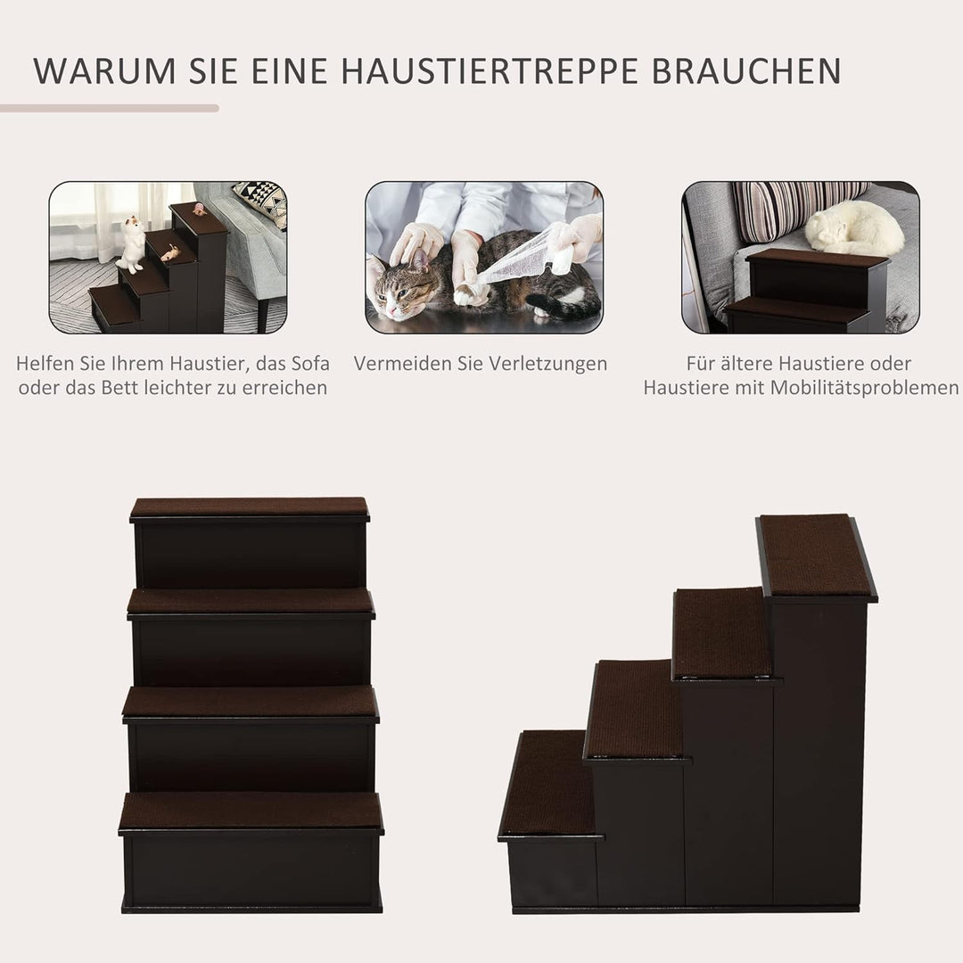 PawHut Haustiertreppe 4-stufige Hundetreppe Katzentreppe Einstiegshilfe mit Rutschfester Matte Haust