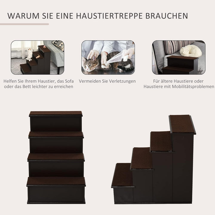 PawHut Haustiertreppe 4-stufige Hundetreppe Katzentreppe Einstiegshilfe mit Rutschfester Matte Haust