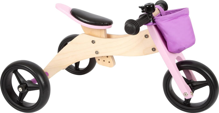 Small Foot Trike 2 in 1 Rosa aus Holz, DREI-und Laufrad, mit verstellbarem Sitz und gummierten Reife