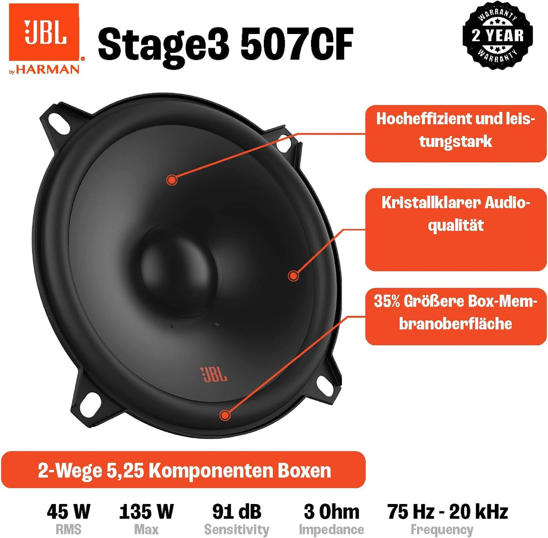 JBL Stage3 607CF 2-Wege Auto Soundsystem - 250 Watt Komponenten Pro Sound Auto Lautsprecher Boxen Se