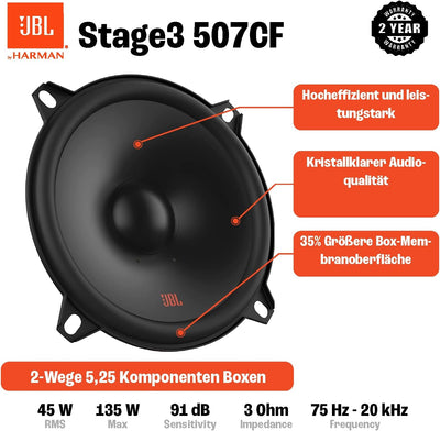JBL Stage3 607CF 2-Wege Auto Soundsystem - 250 Watt Komponenten Pro Sound Auto Lautsprecher Boxen Se