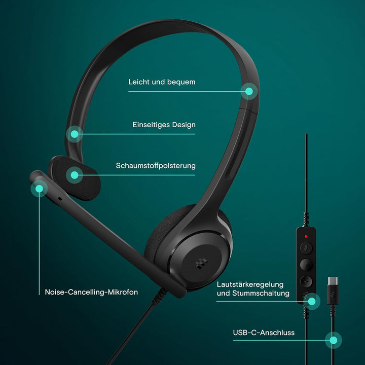EPOS C1 Business USB C Mono - Headset mit Mikrofon, Chrome Zertifiziert, Kopfhörer mit Kabel, rausch