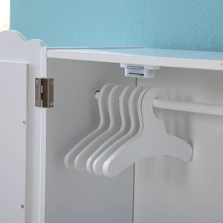 Holzpuppenmöbel mit 6 Kleiderbügeln Offener Kleiderschrank Organizer Puppenschrank für Puppen Spielz