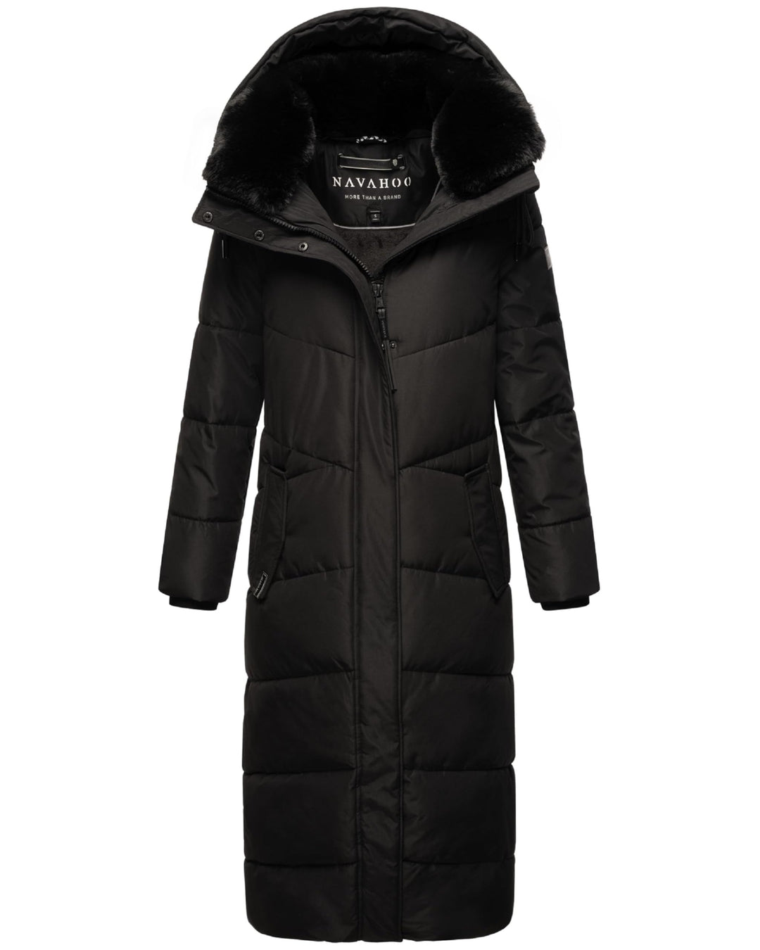 Navahoo Damen Wintermantel Steppmantel extralang mit Abnehmbarer Kapuze Hingucker XIV XS-XXL XS Schw