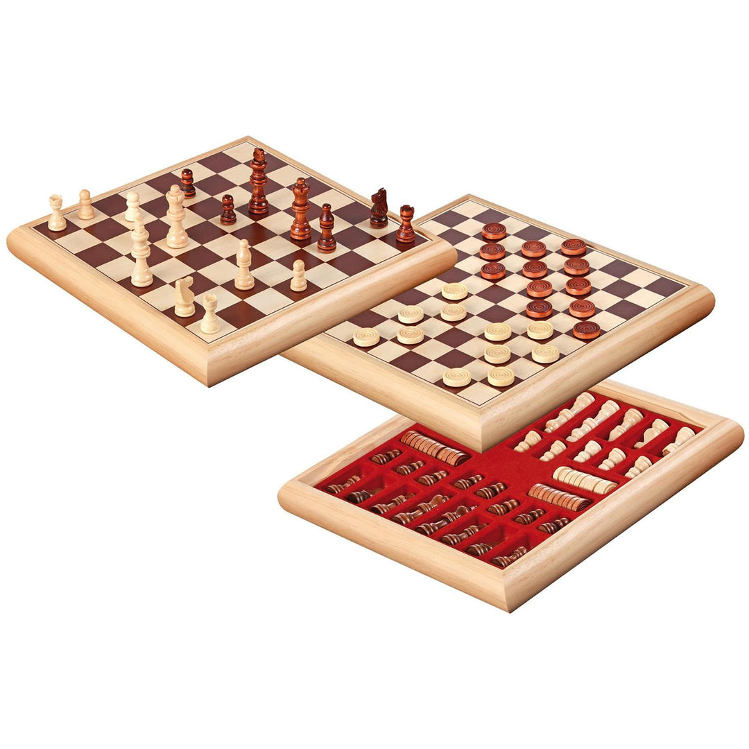 Philos 2803 - Schach-Dame-Set, beidseitig bedrucktes Brett mit Holzbox