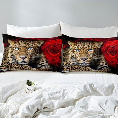 Homewish Leopard Bettbezug, Cheetah Bettwäscheset Rose Blume Trösterbezug 135x200, Für Kinder Jungen