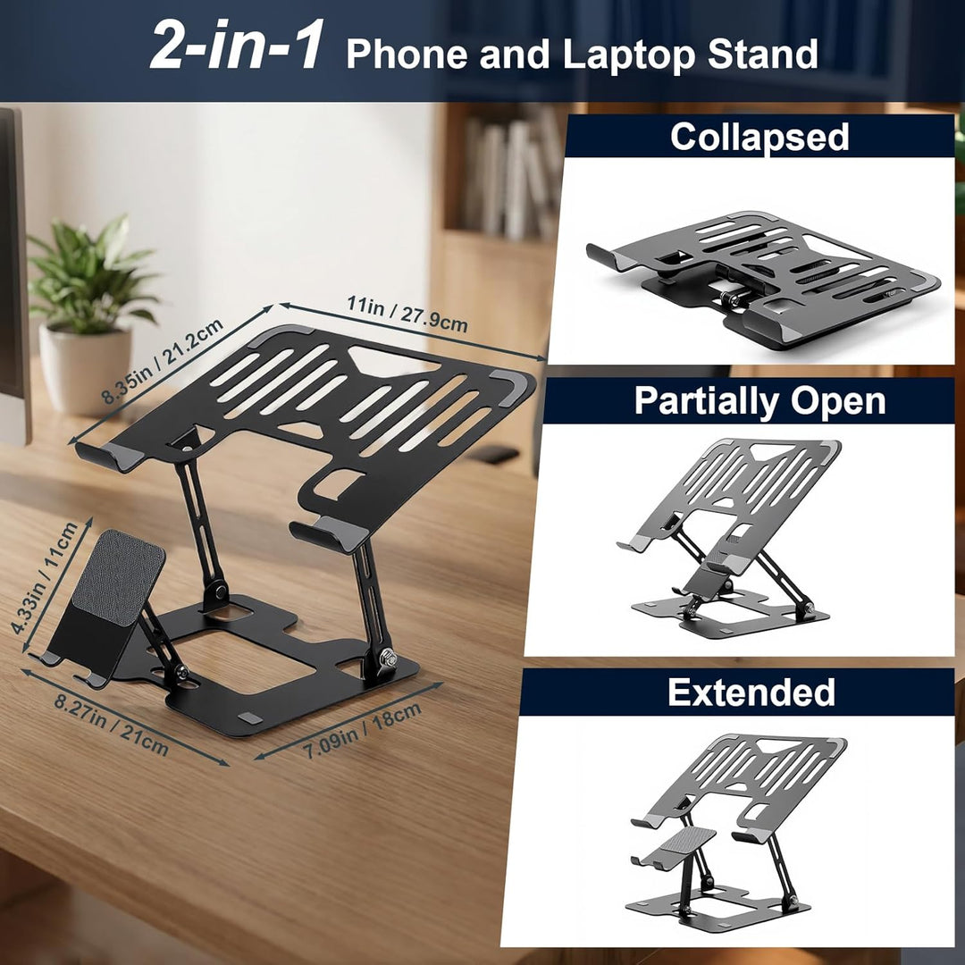 Laptopständer aus legiertem Stahl, ergonomisch (Schwarz), Schwarz
