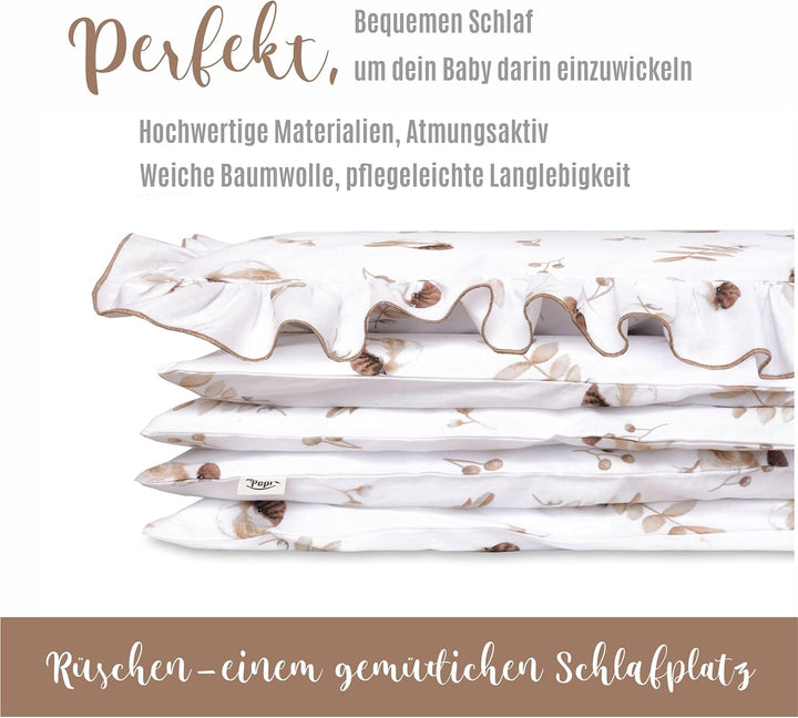 Pepi - Bettwäsche Weiss Rüschen - Kissen 30×40 und Bettdecke mit Füllung 75×100 - Musselin Bettwäsch