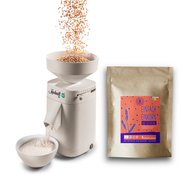 Getreidemühle Mockmill 100 | Made in Germany | Edelkorund und Keramik Mahlstein (Mockmill 100 + Bio
