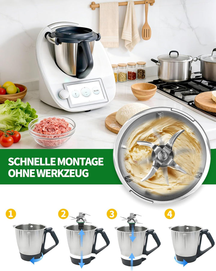 Messer für Vorwerk Thermomix TM31, Edelstahl Teigmesser & Mixmesser mit Dichtring, Küchenmaschine Er