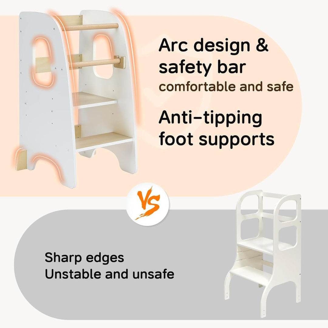 Ezebaby Lernturm ab 1 Jahr, Learning Tower, Höhenverstellbar Montessori Lernturm mit Kippschutz, Abn