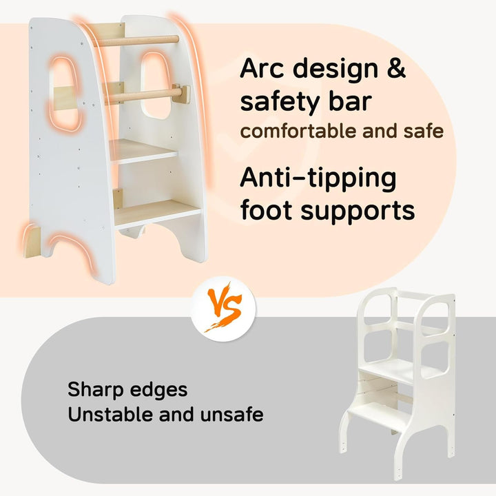 Ezebaby Lernturm ab 1 Jahr, Learning Tower, Höhenverstellbar Montessori Lernturm mit Kippschutz, Abn