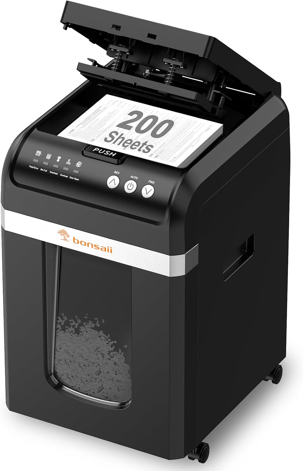 Bonsaii Aktenvernichter mit automatischem 200-Blatt-Einzug, 60 Min Dauerbetrieb, DIN P-4 Mikroschnit