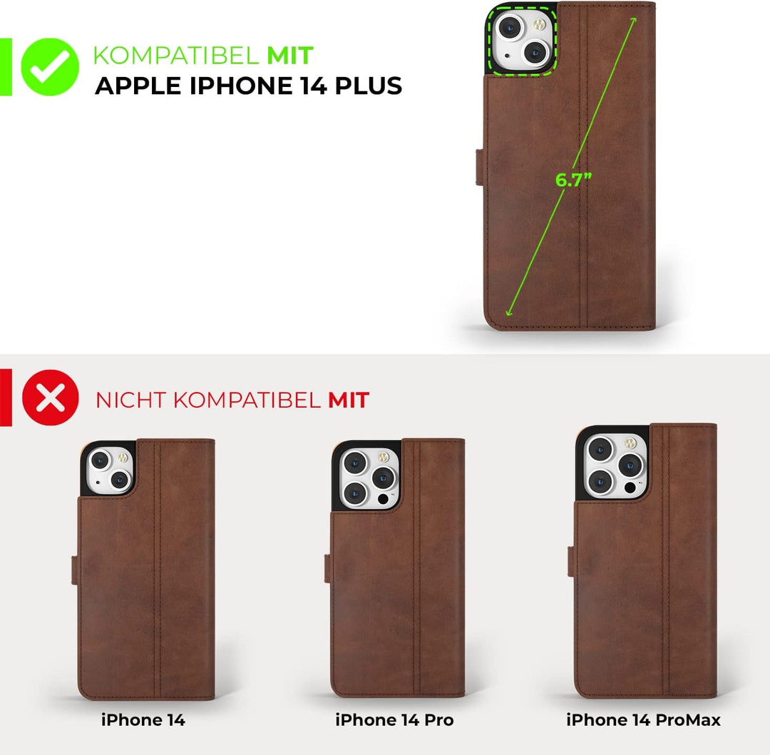 Snakehive iPhone 14 Plus Hülle Leder | Stylische Handyhülle mit Kartenhalter & Standfuss | Handyhüll