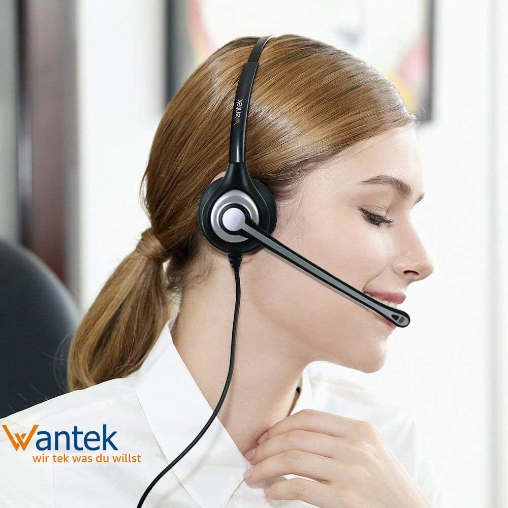 Wantek Headset Handy Mono mit Noise Cancelling Mikrofon, Smartphone Kopfhörer für iPhone Samsung Hua