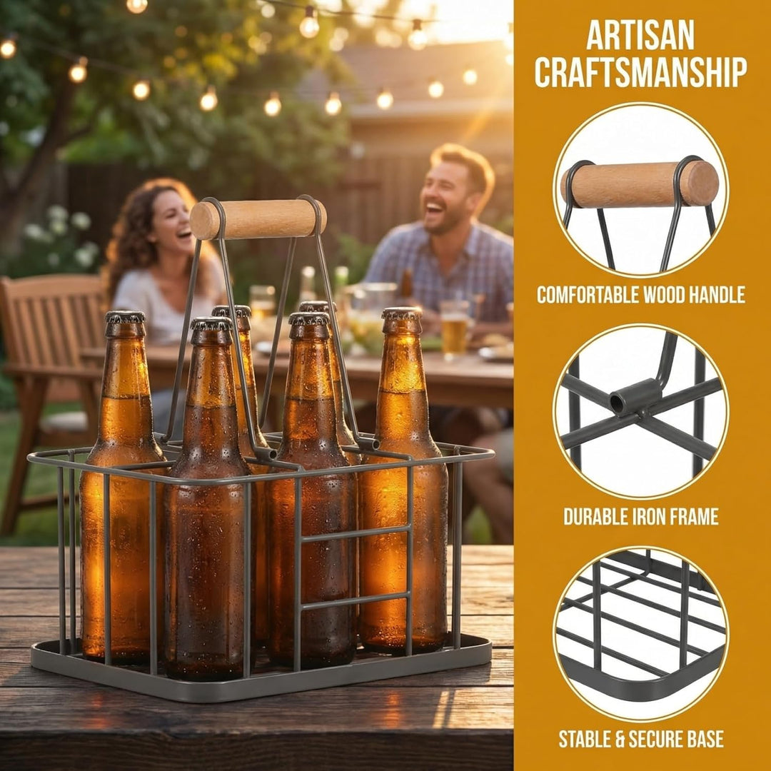 Flaschenträger Metall Getränketräger für 6 Flasche Grau Metallkorb Allzweckkorb Rotwein Sekt Bier Fl