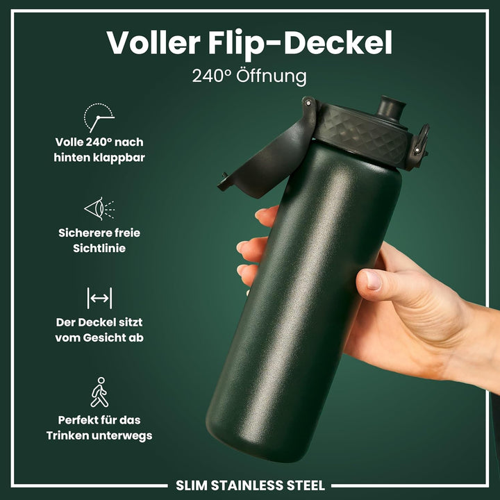 Ion8 Stahl-Trinkflasche, 600 ml, Auslaufsicher, Einhandöffnung, Sichere Verriegelung, Spülmaschinenf