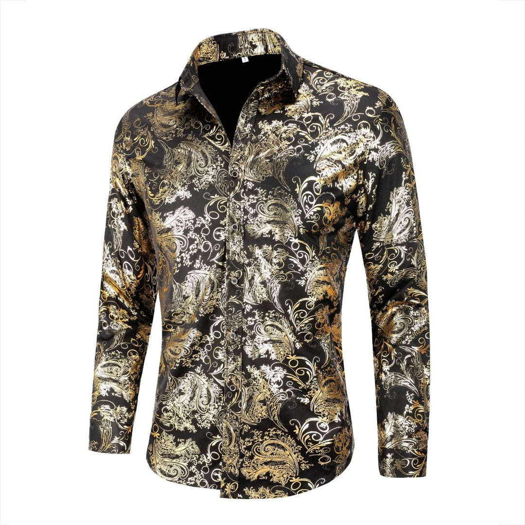 Allthemen Herren Jacquard Hemd Langarm Satin Freizeithemd Paisley Herrenhemd für Party Hochzeit M Go