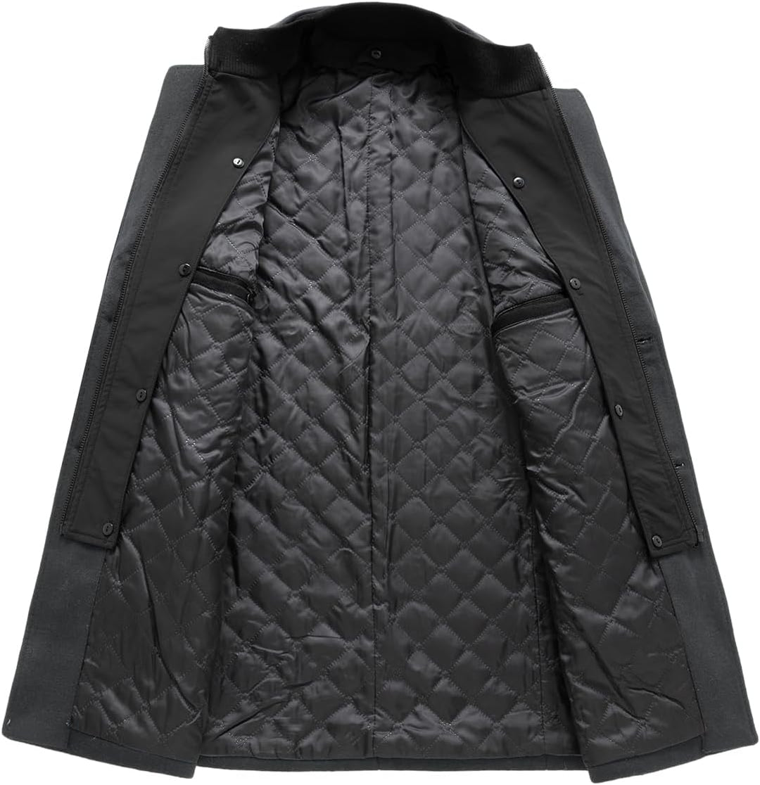 Sliktaa Herren Wollmantel dicker Trenchcoat mittlerer Länge Mantel Kerbe Kragen warmer Mantel Herren