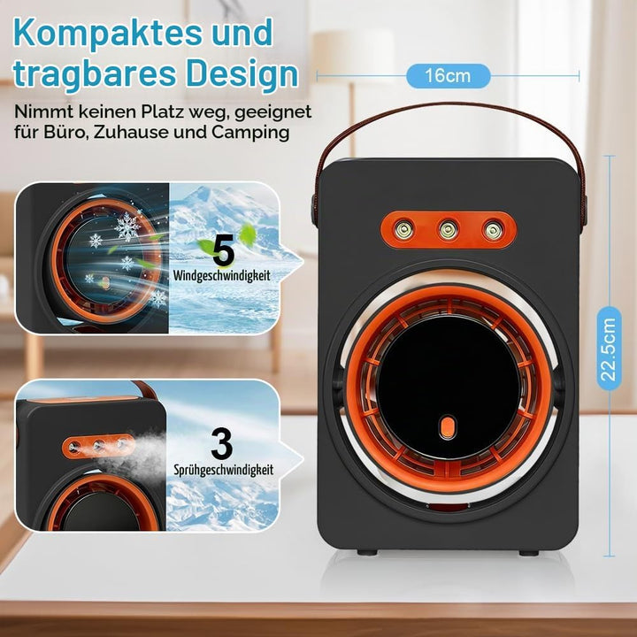 Mobile Klimageräte Mini Luftkühler, Mini Ventilator USB,Luftkühler mit Verdunstungskühlung mit 5 Ges