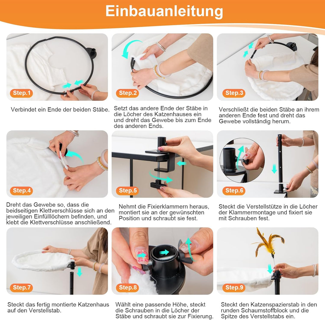 Uross Katzenbett für Schreibtisch - 360° drehbar & höhenverstellbar, weiches Katzenhängematte mit 2