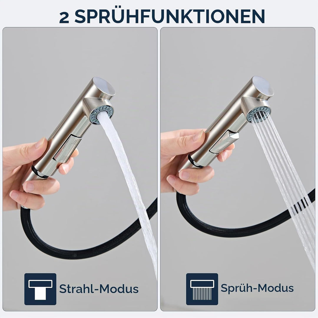 Wasserhahn Küche Ausziehbar, Küchenarmatur mit Brause 2 Modus, Hochdruck Mischbatterie Spültischarma