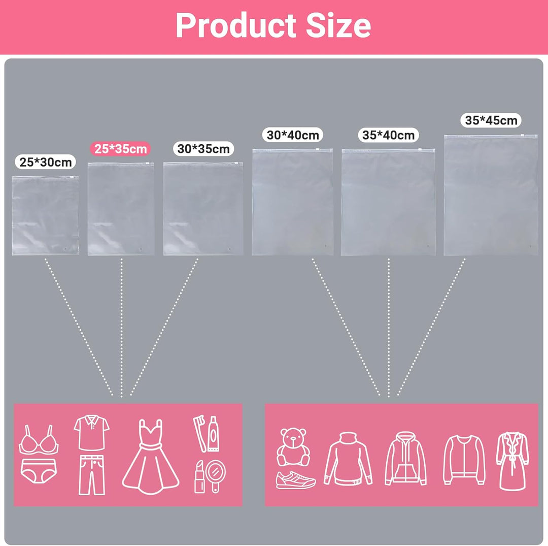 Zip Beutel Kleidung, 50 Stück 25 * 35cm Wiederverschliessbare Beutel für Kleidung, Transparente Beut