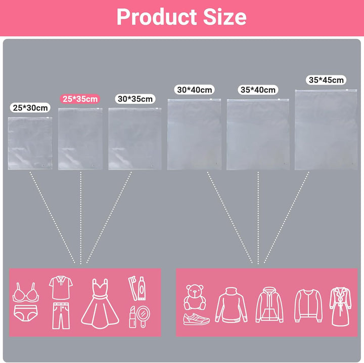 Zip Beutel Kleidung, 50 Stück 25 * 35cm Wiederverschliessbare Beutel für Kleidung, Transparente Beut
