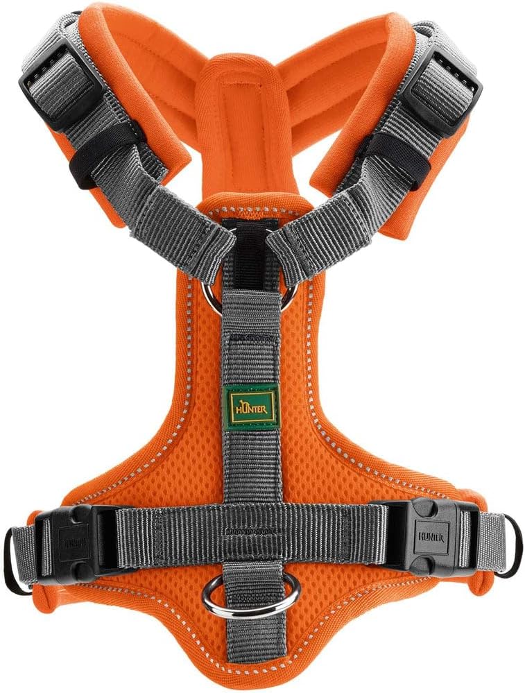 Hunter Hundegeschirr Maldon UP, Farbe: orange/grau, weich gepolstert & komfortabel, stark reflektier