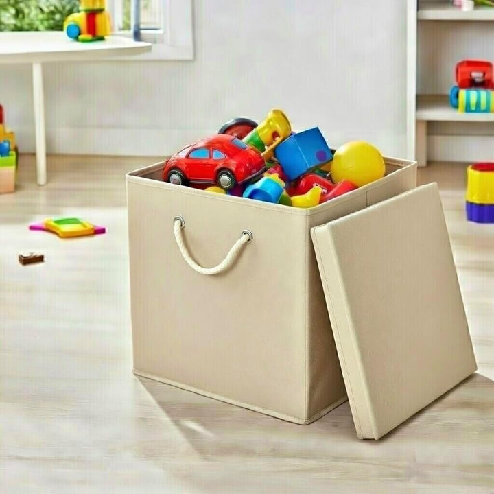 Stick&amp;Shine 4X Aufbewahrungs Korb Creme Faltbox 30 x 30 x 30 cm Regalkorb faltbar mit Kordel und mit