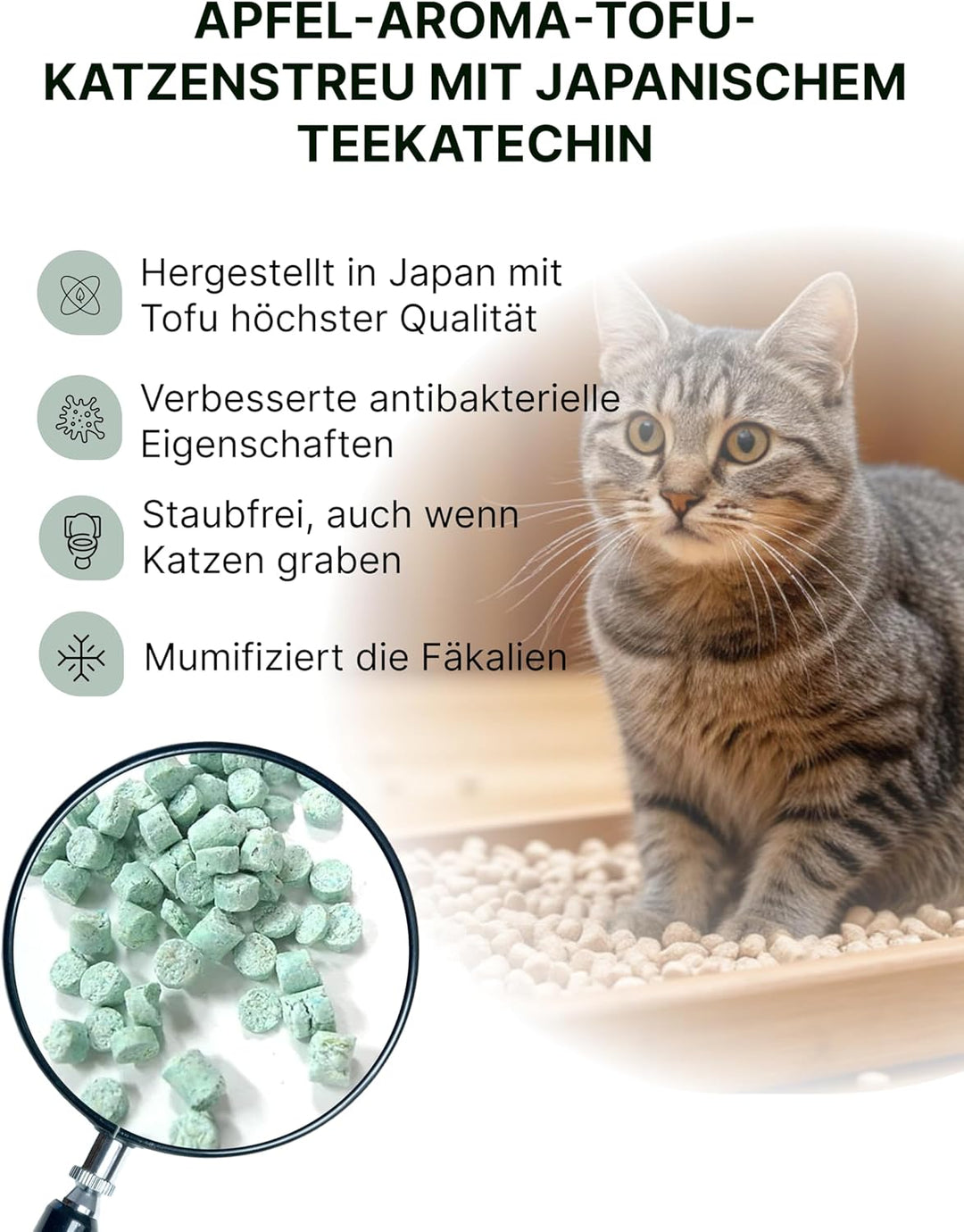 Apfel & Tofu Katzenstreu | Antibakterielle, spülbare und Geruchshemmende | Katzenstreu staubfrei auf